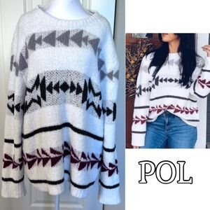POL Luxe Chenille Aztec Boho
Southwestern Oversize White Sweater Sz Large